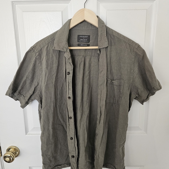 Primark Men's Casual Olive Button Down Shirt - Picture 1 of 2